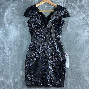NWT Dress the Population Zoe All Over Sequin Cocktail Cap Sleeve Sheath Floral